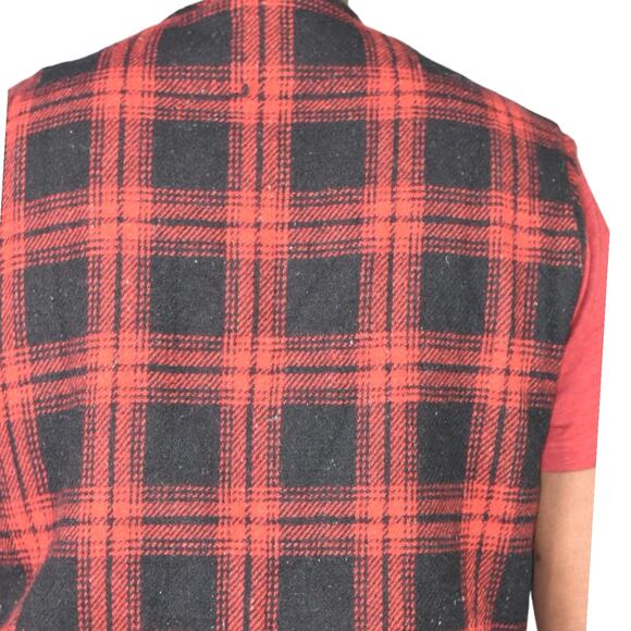Vintage Flannel Vest Red Buffalo Plaid Sherpa Zip Front Fleece Wool Retro Large - Picture 6 of 12